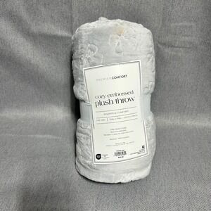 Premier Comfort Plush Throw One Size Grey Cozy Embossed Bows Blanket‎ 50x70